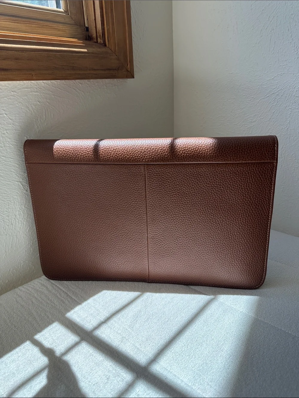 Aspinal of London 100% Calf Leather Laptop Sleeve Case Portfolio in Tan Pebble